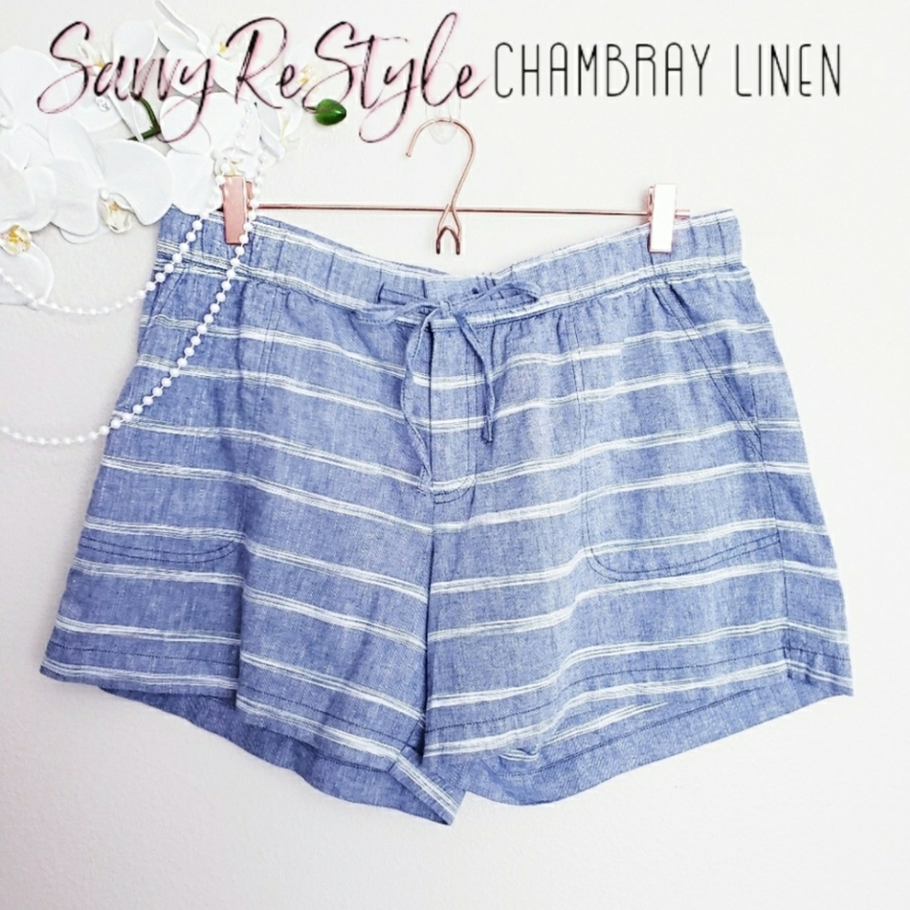 Chambray Linen Drawstring Shorts|Sz L